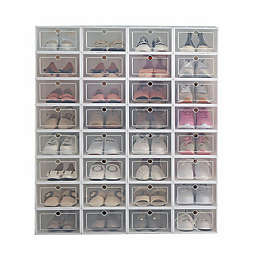 Kitcheniva 36-Pieces Foldable Shoe Storage Box Stackable Drawe Organizer, White