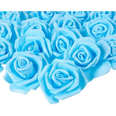 Juvale Rose Flower Heads, Artificial Roses for Weddings, DIY Crafts (3 In, Blue, 100 Pack)