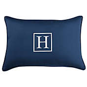 Outdoor Living and Style 20" Navy Blue and White Embroidered Monogram "H" Rectangular Lumbar Pillow