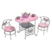 Badger Basket Co. Tea Time Metal Doll Table and Chair Set with Accessories - Silver, Pink, Multi