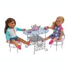 Alternate image 2 for Badger Basket Co. Tea Time Metal Doll Table and Chair Set with Accessories - Silver, Pink, Multi