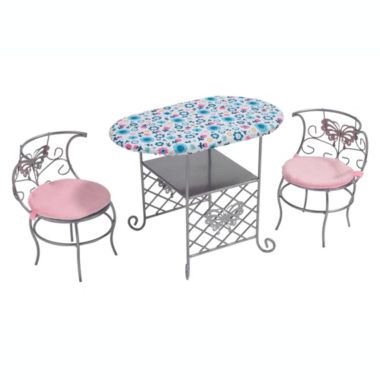 Badger Basket Co. Tea Time Metal Doll Table and Chair Set with Accessories - Silver, Pink, Multi. View a larger version of this product image.