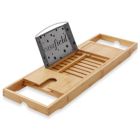 Alternate image 1 for Casafield Bamboo Bathtub Caddy - Luxury Expandable Bath Tray - Adjustable Tub Organizer Holder for Tablet, Book, Phone, Wine Glass, Candles, and Soap
