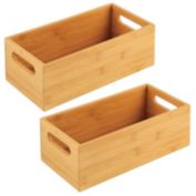 mDesign Bamboo Wood Compact Food Storage Bin with Handle - 2 Pack
