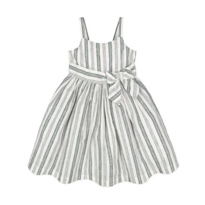 Hope & Henry Girls&#39; Sleeveless Waist Sash Dress (Black and White Stripe Linen, 3)