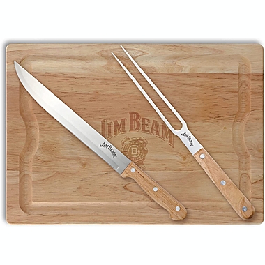 Jim Beam 3-Piece Carving Set, Includes Stainless Steel Knife and Fork with Wood Handles and Wooden Carving Board. View a larger version of this product image.