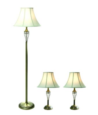 Elegant Designs Antique Brass Three Pack Lamp Set (2 Table Lamps, 1 Floor Lamp)