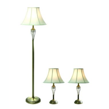 Elegant Designs Antique Brass Three Pack Lamp Set (2 Table Lamps, 1 Floor Lamp). View a larger version of this product image.