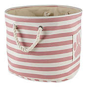 Contemporary Home Living 18" Rose Pink and Blush Pink Round Medium Bone Dry Polyester Pet Bin Stripe With Paw Patch