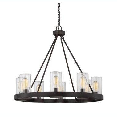Modern Farmhouse Circular 8-Light Outdoor Chandelier Ring Vintage Industrial Foyer Kitchen Light in English Bronze. View a larger version of this product image.