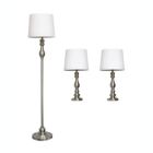 Alternate image 0 for Elegant Designs Brushed Steel Three Pack Lamp Set  - 2 Table Lamps  1 Floor Lamp