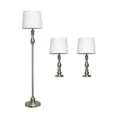 Elegant Designs Brushed Steel Three Pack Lamp Set - 2 Table Lamps 1 Floor Lamp. View a larger version of this product image.