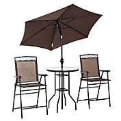 Outsunny 4 Piece Folding Outdoor Patio Pub Dining Table And Chairs Set With 6&#39; Adjustable Tilt Umbrella