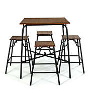 Slickblue 5 Pieces Bar Table Set with 4 Counter Height Backless Stools-Rustic Brown