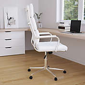 Merrick Lane Austen White High Panel-Back Ergonomic Office Chair with Padded Chrome Arms Executive Faux Leather Swivel Computer Desk Chair
