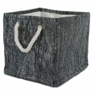 DII Black and Silver Woven Paper Bin with Rope Handles - 11 inches. View a larger version of this product image.