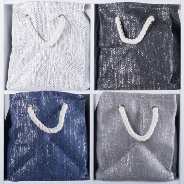 DII Black and Silver Woven Paper Bin with Rope Handles - 11 inches. View a larger version of this product image.