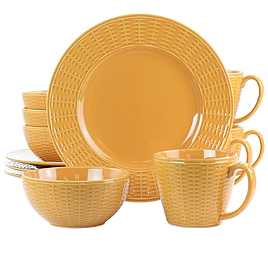 Gibson Home Cairo Sunset 12 Piece Ceramic Dinnerware Set in Orange. View a larger version of this product image.