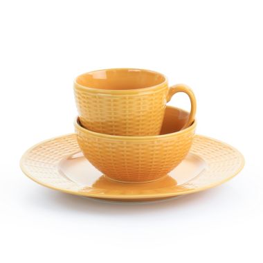 Gibson Home Cairo Sunset 12 Piece Ceramic Dinnerware Set in Orange. View a larger version of this product image.