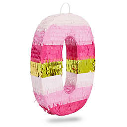 Blue Panda Small Pink and Gold Number 0 Pinata for Kids Birthday Party (11.35 x 16.5 x 3 In)