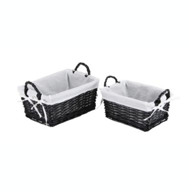Cheungs Home Indoor Decorative Willow Baskets with Fabric Liners - Large, Set of 2, Black. View a larger version of this product image.