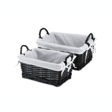 Cheungs Home Indoor Decorative Willow Baskets with Fabric Liners - Large, Set of 2, Black. View a larger version of this product image.