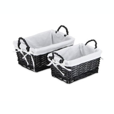 Cheungs Home Indoor Decorative Willow Baskets with Fabric Liners - Large, Set of 2, Black. View a larger version of this product image.