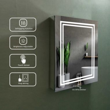 Vyaya Ontario 24 in. W x 32 in. H Rectangular Silver Aluminum Recessed or Surface Mount LED Mirror Medicine Cabinet. View a larger version of this product image.