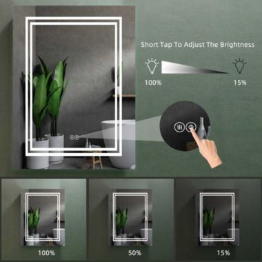 Vyaya Ontario 24 in. W x 32 in. H Rectangular Silver Aluminum Recessed or Surface Mount LED Mirror Medicine Cabinet. View a larger version of this product image.