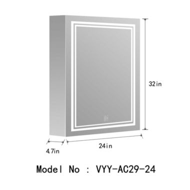Vyaya Ontario 24 in. W x 32 in. H Rectangular Silver Aluminum Recessed or Surface Mount LED Mirror Medicine Cabinet. View a larger version of this product image.