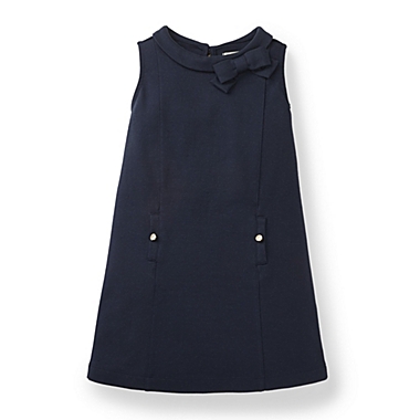 Hope & Henry Girls&#39; Sleeveless Ponte Dress With Petite Collar (Navy, 12-18 Months). View a larger version of this product image.