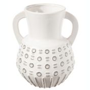 Urban Trends Collection Ceramic Round Bellied Vase with Side Handles, Trumpet Mouth and Embossed Bubble Pattern Gloss Finish White