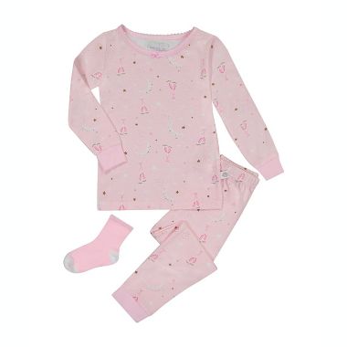 Sleep On It Infant/Toddler Girls Ballerina Dreams Snug Fit 2-Piece Pajama Sleep Set With Matching Socks. View a larger version of this product image.