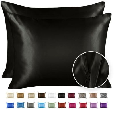 SHOPBEDDING Silky Satin Pillowcase for Hair and Skin - Queen Satin Pillow Case with Zipper, Black (Pillowcase Set of 2) By BLISSFORD