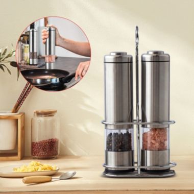 Stock Preferred Electric Salt Pepper Mill Grinder Shaker Adjustable Coarseness Durable Silver. View a larger version of this product image.
