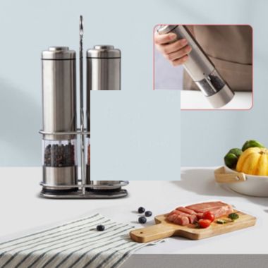 Stock Preferred Electric Salt Pepper Mill Grinder Shaker Adjustable Coarseness Durable Silver. View a larger version of this product image.