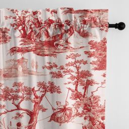 6ix Tailors Fine Linens Toile Vignette Red Pole Top Drapery Panel Pair