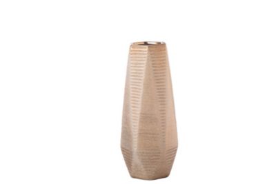 Urban Trends Collection Ceramic Round Vase with Brushed Design on Triangular Pattern Body Gloss Finish Gold