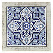 Raz 9.75" White and Blue Floral Tile Wall Decor