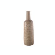 Urban Trends Collection Ceramic Round Bottle Vase with Long Neck and Layered Tribal Pattern Design Body LG Gloss Finish Gray
