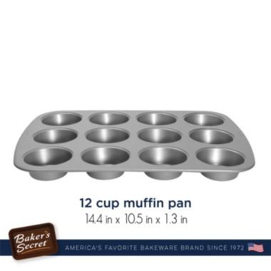 Baker's Secret Muffin Pan 12cups, Nonstick Coating & Thick Carbon Steel Construction, Essentials Line, Dark Gray. View a larger version of this product image.