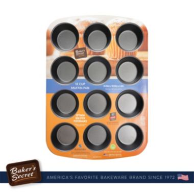 Baker's Secret Muffin Pan 12cups, Nonstick Coating & Thick Carbon Steel Construction, Essentials Line, Dark Gray. View a larger version of this product image.