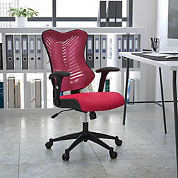 Emma + Oliver High Back Designer Burgundy Mesh Executive Ergonomic Office Chair with Arms