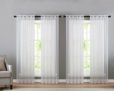 Kate Aurora 4 Piece Basic Home Rod Pocket Sheer Voile Window Curtain Panels - 52 in. W x 84 in. L, White