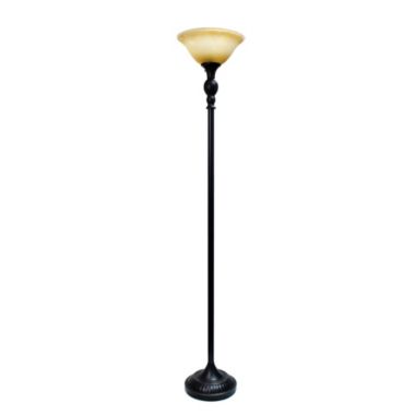 Elegant Designs 1 Light Torchiere Floor Lamp with Marbelized Amber Glass Shade, Restoration Bronze. View a larger version of this product image.