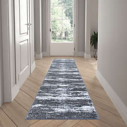 Emma and Oliver Helix 2x7 Scraped Look Ultra Soft Plush Pile Olefin Accent Rug in Purple, Gray, Black and White Swirl Pattern, Jute Backing
