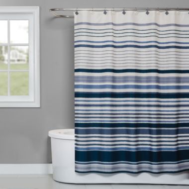 Saturday Knight Ltd Cubes Stripe 3D Geometric Cubes Design Bath Shower Curtain With 12 Eyelet Holes - 70" x 72", Blue. View a larger version of this product image.
