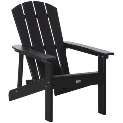Outsunny Outdoor HDPE Adirondack Deck Chair,Plastic Lounger with High Back and Wide Seat, Black