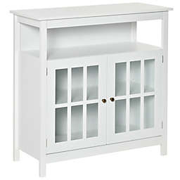 HOMCOM Kitchen Sideboard, Storage Buffet, Cabinet with Open Shelf, Glass Door Cabinet and Adjustable Shelf, White