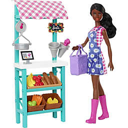 Barbie Farmers Market Playset, Barbie Doll (Brunette), Stand, Register & Accessories